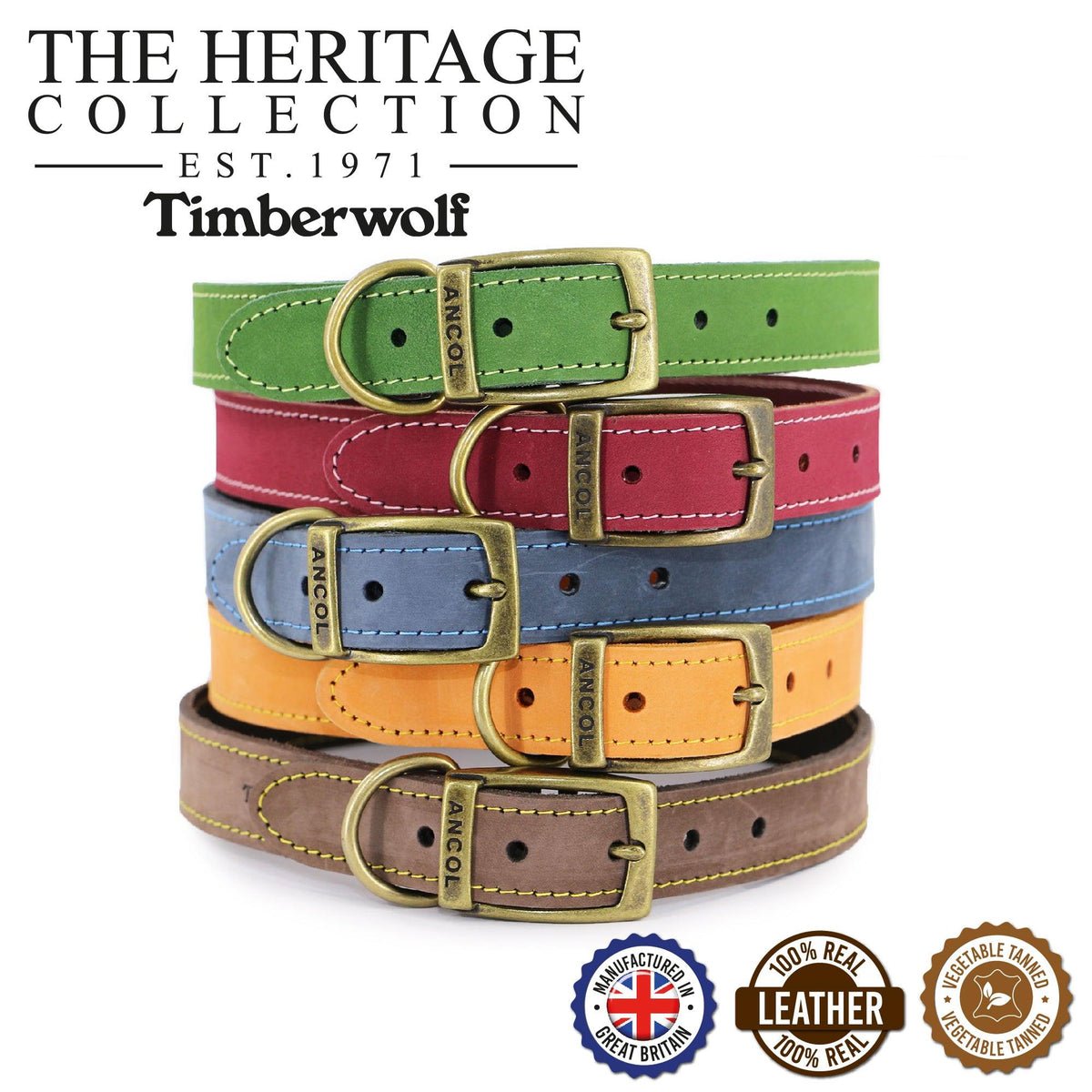 Ancol Timberwolf Leather Dog Collar