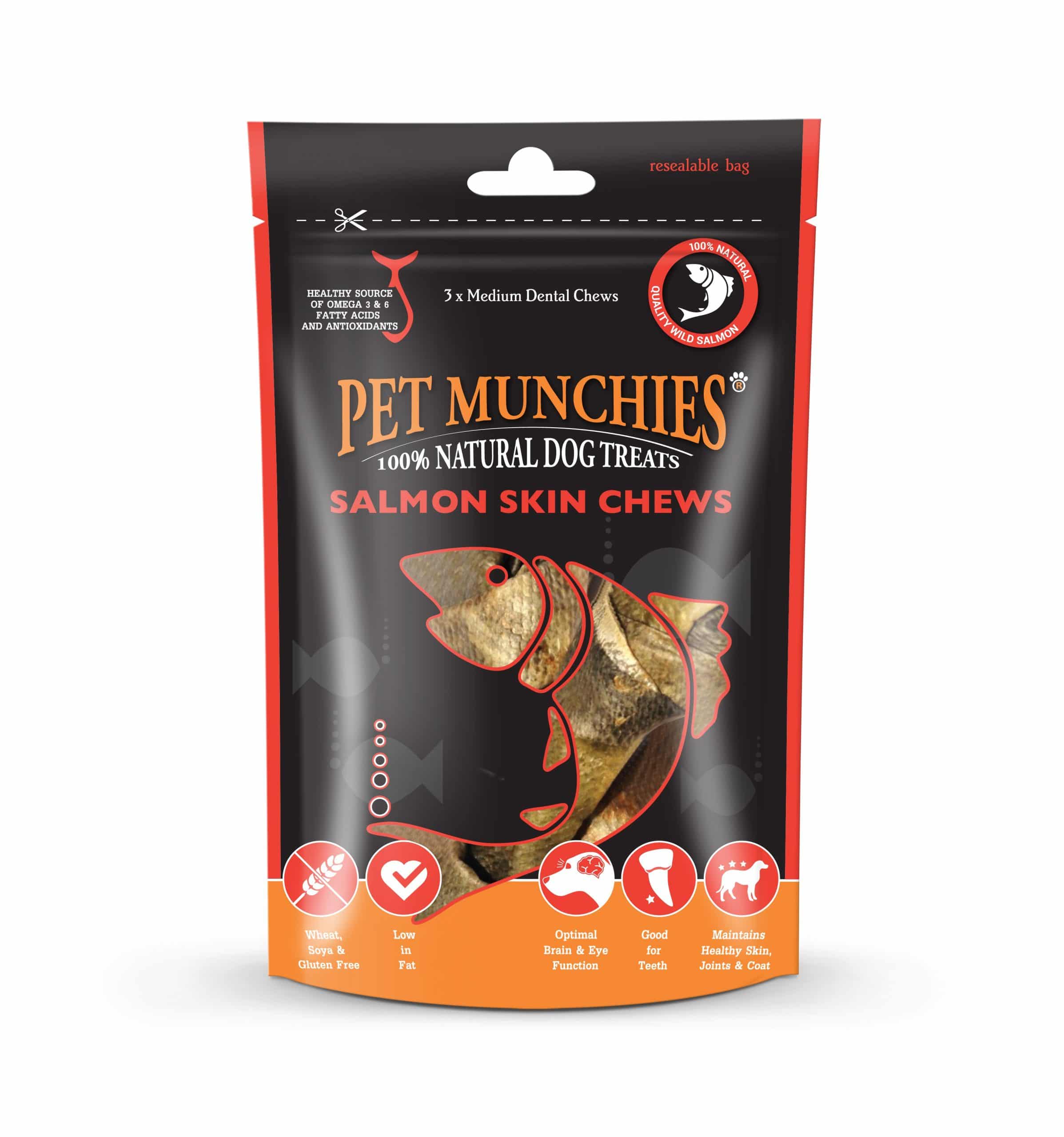 Pet Munchies Natural Dog Treats Medium Salmon Skin Chew 90g