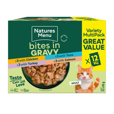 Natures Menu Cat Pouch Bites In Gravy 12pk