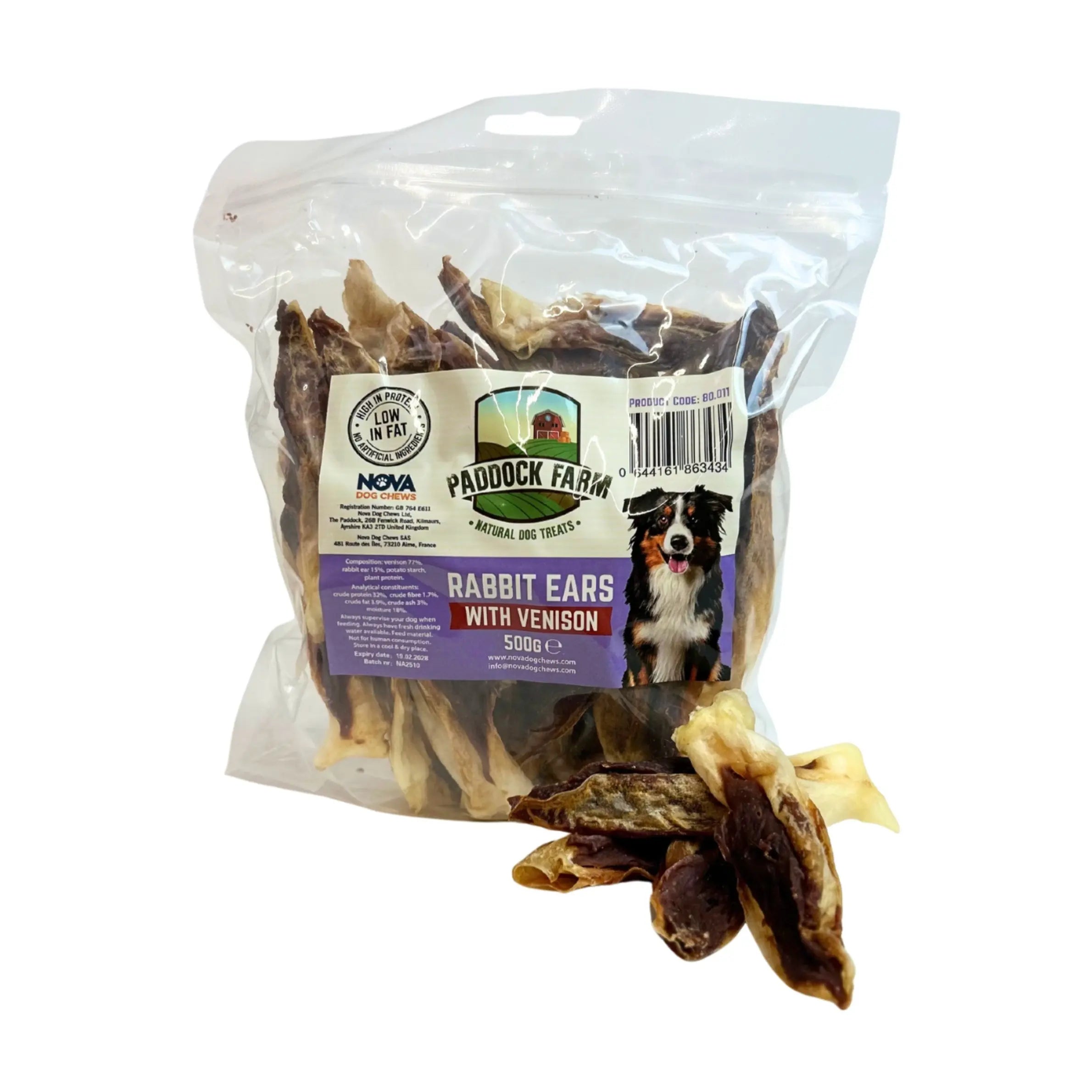 Nova Rabbit Ears with Venison 500g
