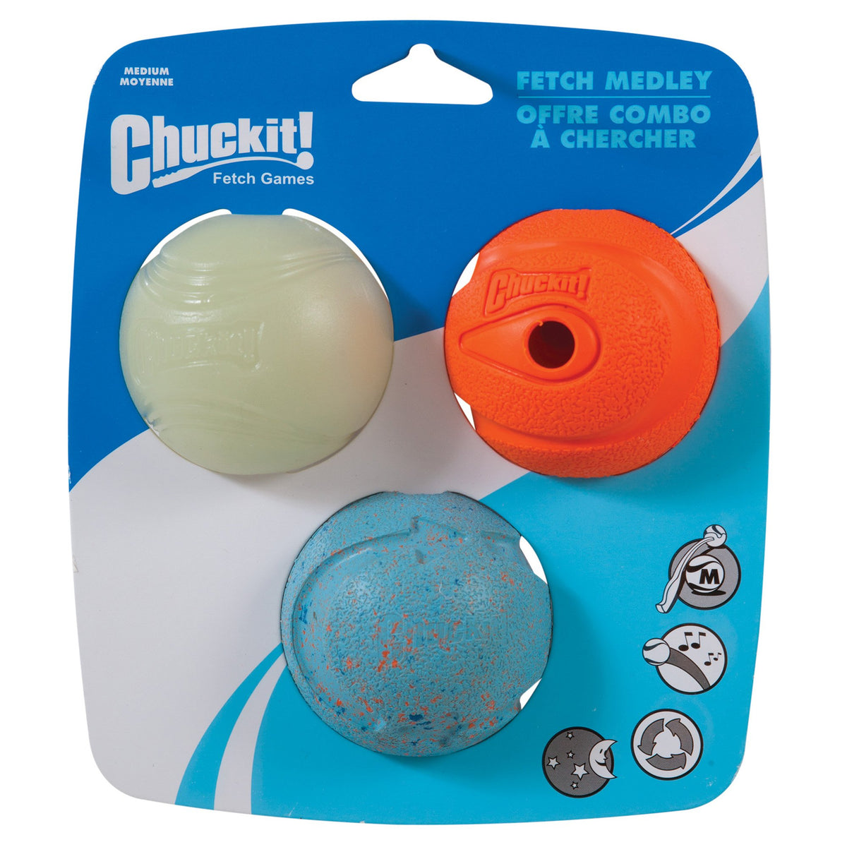 Chuckit Dog Toy Fetch Medley Assorted Medium (3Pk) 6.5cm