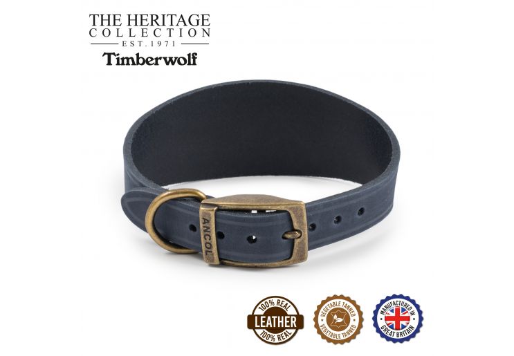 Ancol Timberwolf Leather Hound Dog Collar Blue