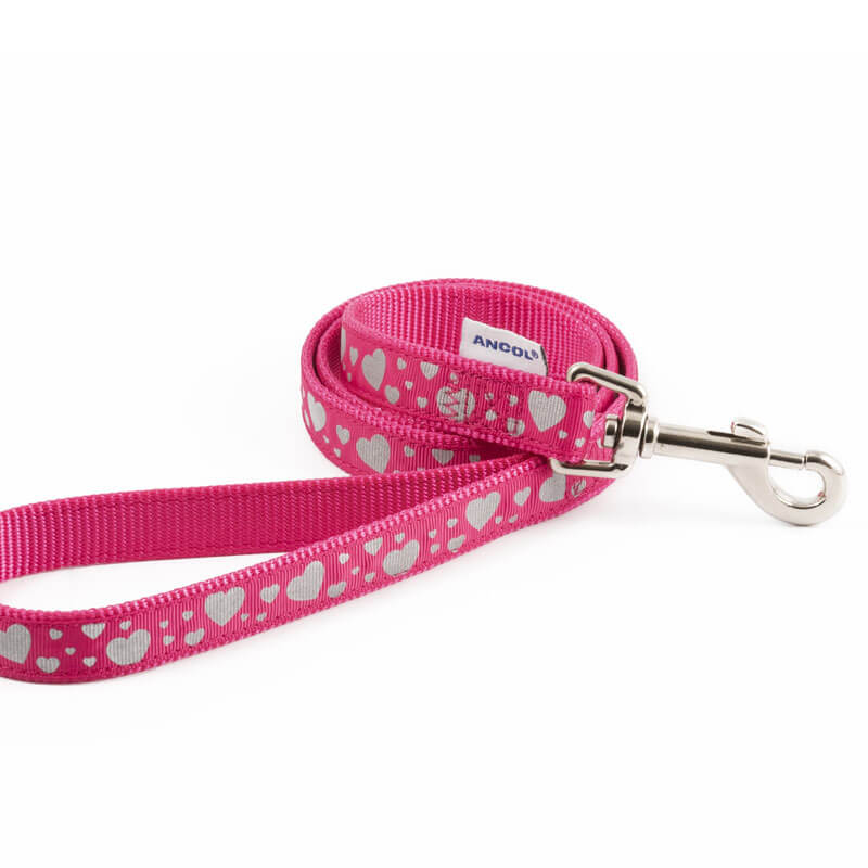 Ancol Pink Reflective Hearts Lead