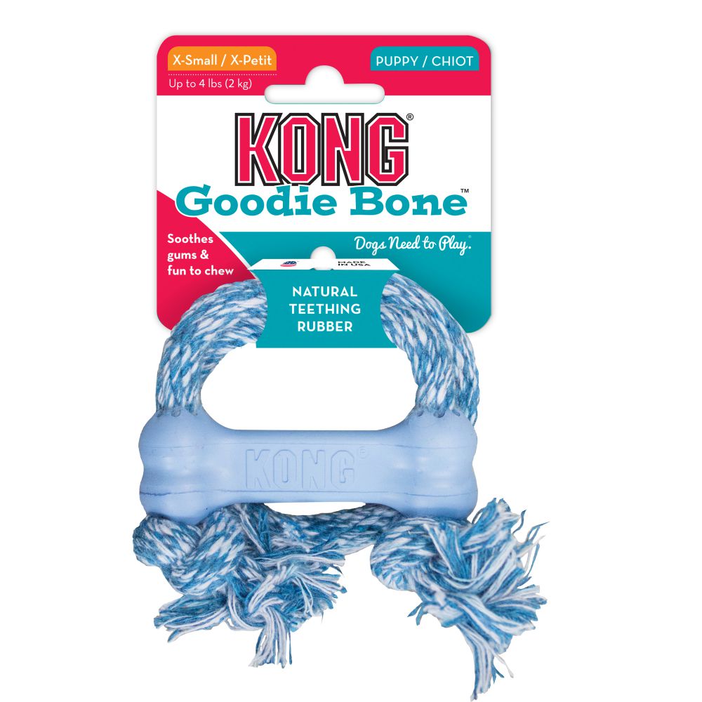 KONG Puppy Toy Goodie Bone With Rope Extra Small Assorted
