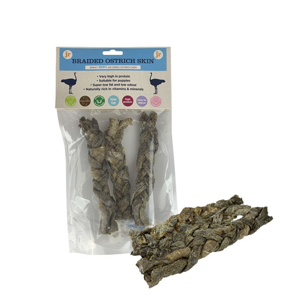 Jr Pet Products Dog Treat Braided Ostrich Skin 3 Pack