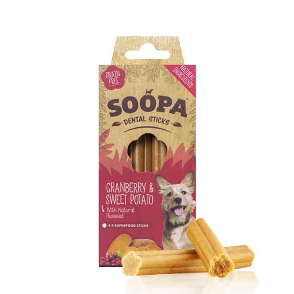 Soopa Dog Treats Dental Sticks Cranberry And Sweet Potato 100g