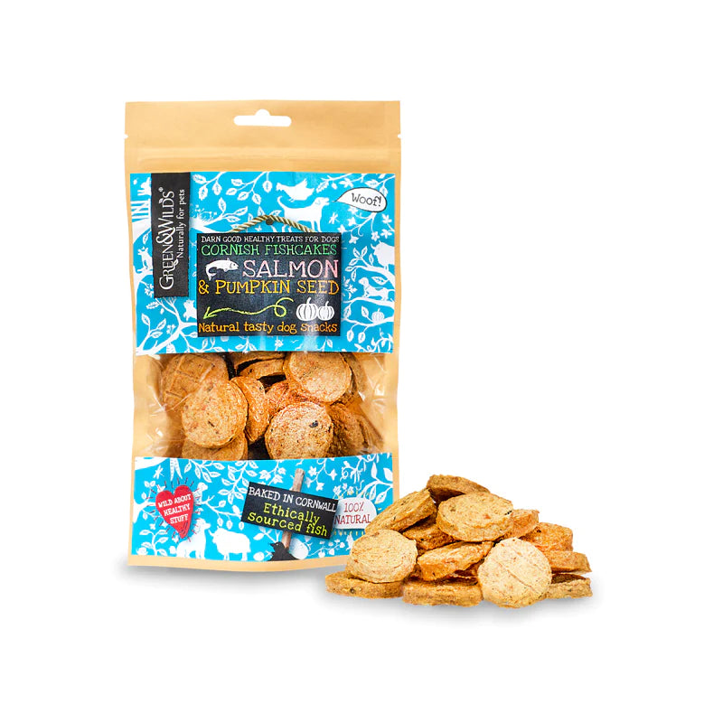 Green & Wilds Dog Treats Cornish Fishcakes with Salmon & Pumpkin Seeds 150G
