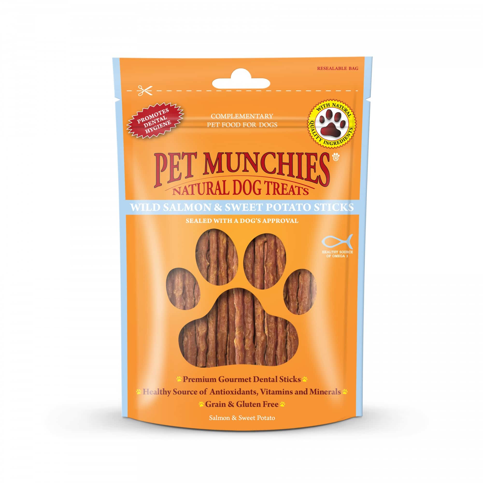 Pet Munchies Natural Treats Wild Salmon and Sweet Potato Sticks 90g