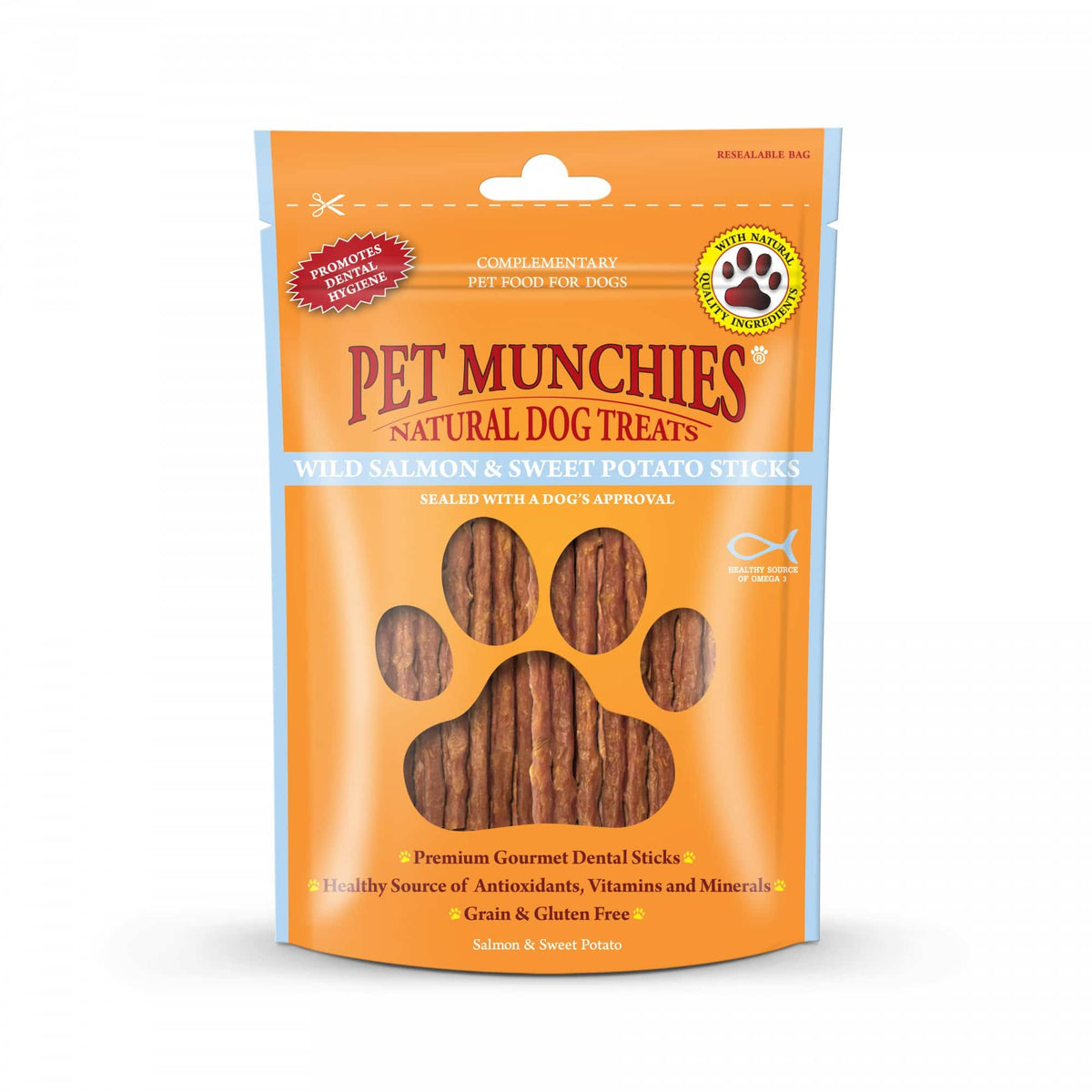 Pet Munchies Natural Treats Wild Salmon and Sweet Potato Sticks 90g