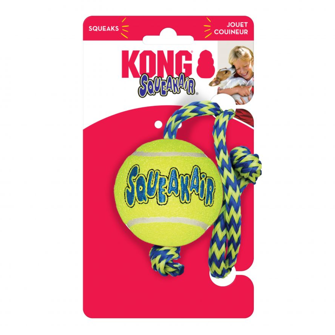 KONG Dog Toy Squeak Air Tennis Balls with Rope Medium